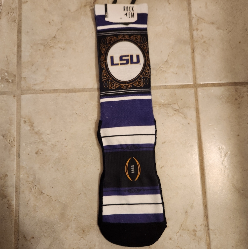 Rock 'Em Socks LSU 2019 Trophy Chase Crew Socks Size L/XL NWT